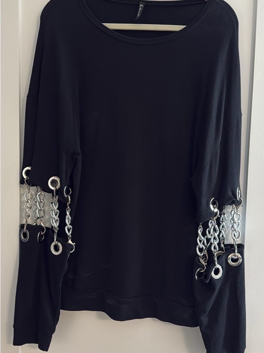 Black Chain-Trim Pullover Sweatshirt with Ring Details